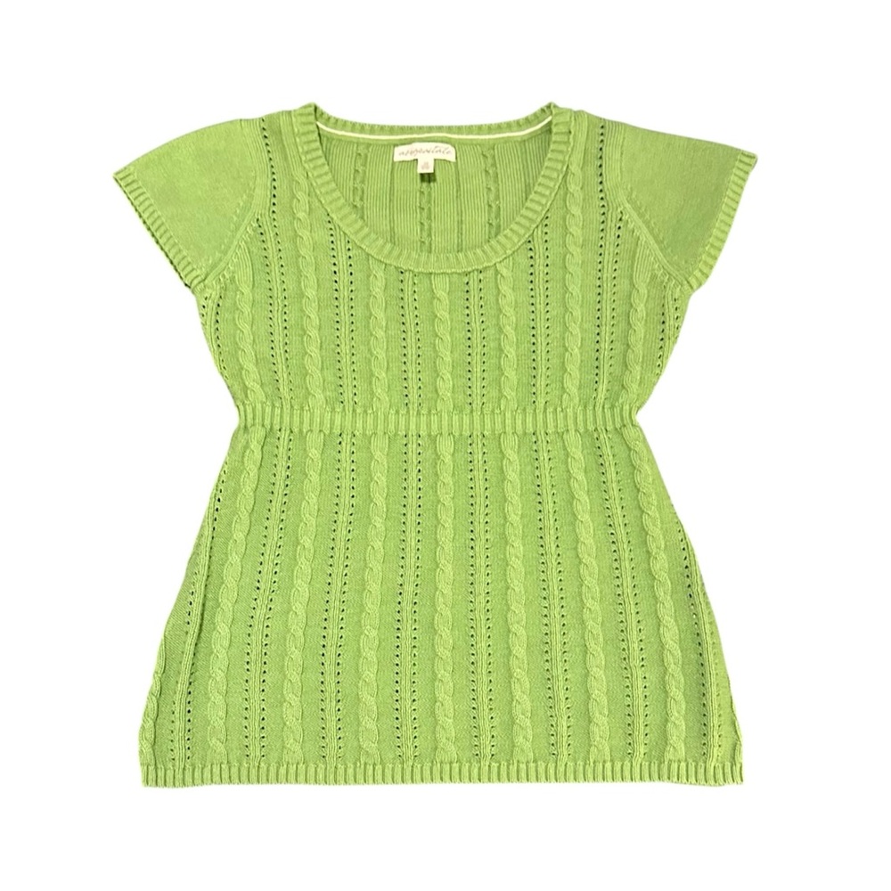 Vintage Y2K Aeropostale Green Short Sleeve Babydoll Cable Knit Top